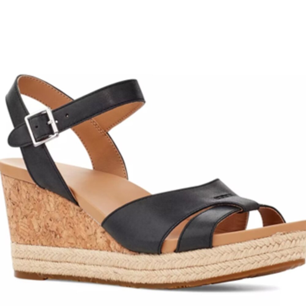 UGG Cloverdale Black Espadrille Wedge Sandal  - New